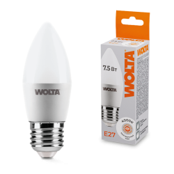 Светодиодная лампа WOLTA 7.5Вт 4000K E27 свеча матовая 25SC7.5E27