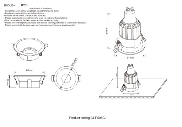 Встраиваемый светильник Crystal Lux CLT 006 CLT 006C1 BL