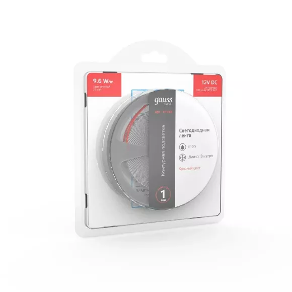 Светодиодная лента Gauss Basic 12В 2835 9,6Вт/м красный 3м IP20 BT066 Светодиодная лента Gauss Basic 12В 2835 9,6Вт/м красный 3м IP20 BT066