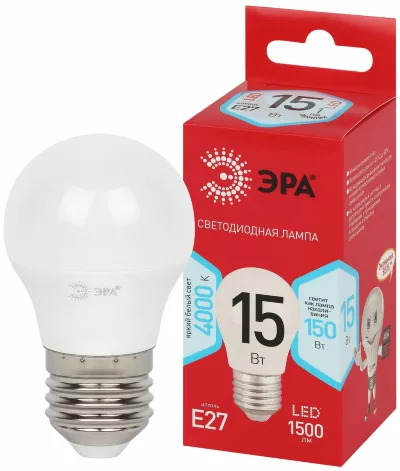 Лампа светодиодная Эра RED LINE LED P45-15W-840-E27 R 15Вт шар Б0070102
