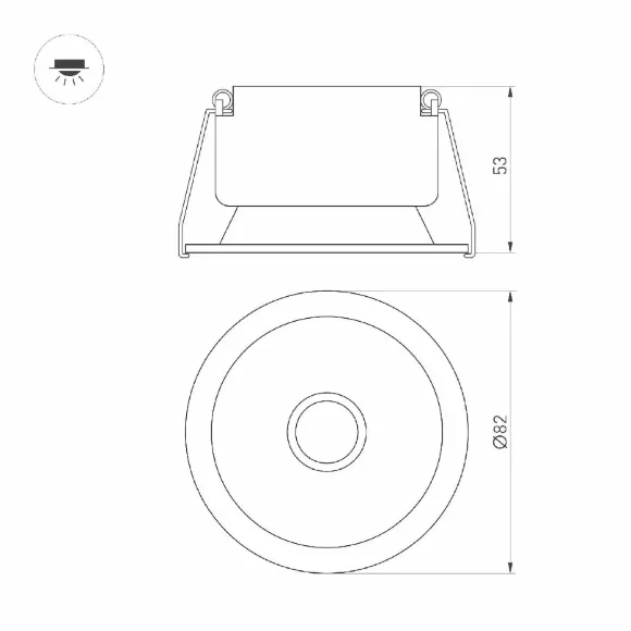 Встраиваемый светильник Arlight MS-HARBOR-R82-10W Warm2700 054478, вид снизу Встраиваемый светильник Arlight MS-HARBOR-R82-10W Warm2700 054478, вид снизу