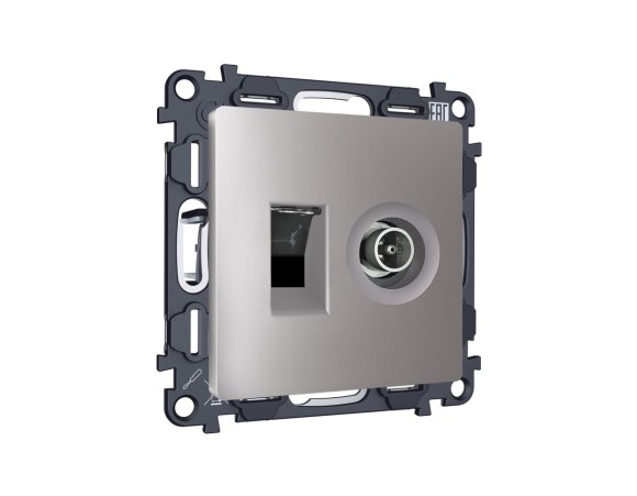 Комплект механизма розетки компьютерной + TV оконечной RJ-45 с автоматической защитной шторкой Alfa Сталь матовый Quant Ambrella Volt MA512510 (AP5125, VM195)
