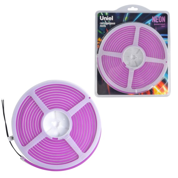 Светодиодная лента Uniel ULS-N01-2835-120LED/m-6mm-IP67-DC12V-9W/m-5M-PURPLE блистер