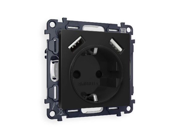 Комплект механизма розетки 2USB A+A 18W (быстрая зарядка) с/з Ambrella Volt Alfa MA809010