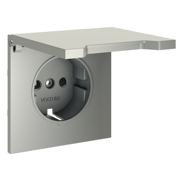 Накладка для розетки с заземлением, защитными шторками и крышкой Voltum S70 (сталь) VLS000805