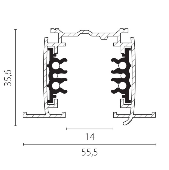 Шинопровод шестиконтактный встраиваемый трехфазный со стыковочными пазами (круглые медные жилы), 3м Lightstar Quattro/DALI/ 503035-R-DALI