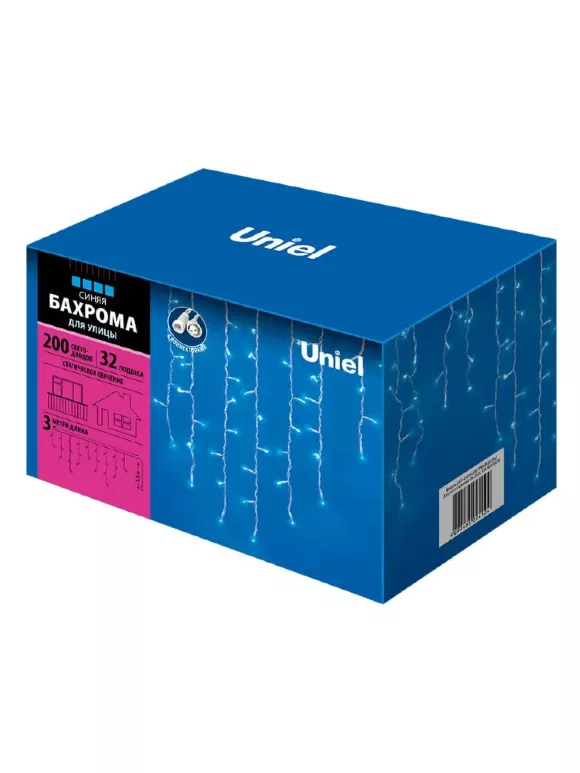 Уличная светодиодная гирлянда (UL-00002330) Uniel бахрома 230V синий ULD-B3010-200/TWK Blue IP67, Белый, Пластик, Современный стиль, упаковка