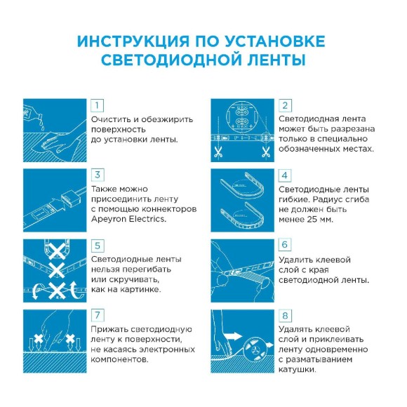 Светодиодная лента Apeyron 12В 5050 7,2Вт/м 3000К 600Лм/м 5м IP20 00-437