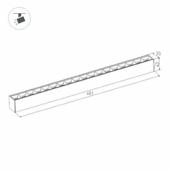 Трековый магнитный светильник Arlight MAG-LASER-45-L480-18W Warm3000 (BK, 15 deg, 24V, DALI) 046548, Черный, Теплый белый, Металл, вид сбоку Трековый магнитный светильник Arlight MAG-LASER-45-L480-18W Warm3000 (BK, 15 deg, 24V, DALI) 046548, Черный, Теплый белый, Металл, вид сбоку
