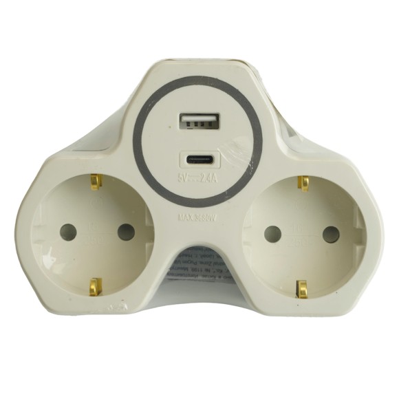 Разветвитель сетевой 2-местный с/з и USB+Type C Stekker ADP16-15-20 50071