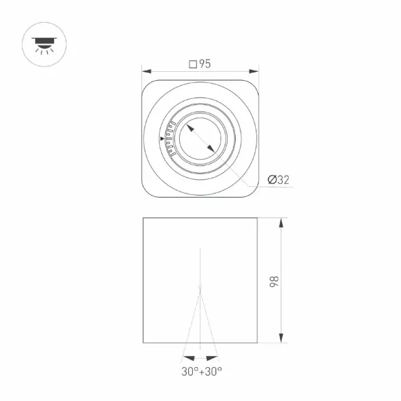 Накладной светильник Arlight SP-ACENTO-S95x95-10W Warm2700 (BK, 20-45 deg, 230V) 055749, Черный, Теплый белый, Алюминий