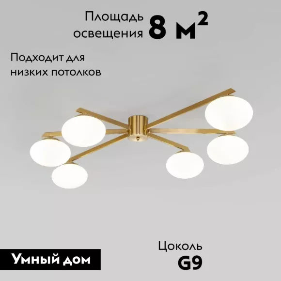 Потолочная люстра Eurosvet Opaline 70220/6 латунь Smart a065766, Белый, Металл, Стекло