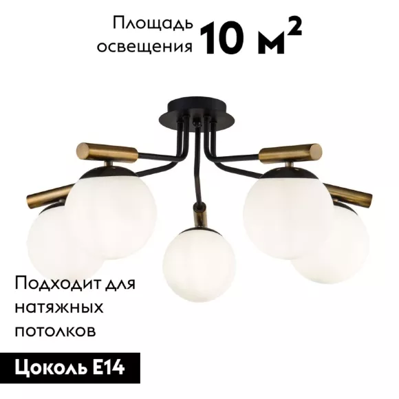 Потолочная люстра Freya Paolina FR5011CL-05B, Черный, Белый, Металл Потолочная люстра Freya Paolina FR5011CL-05B, Черный, Белый, Металл