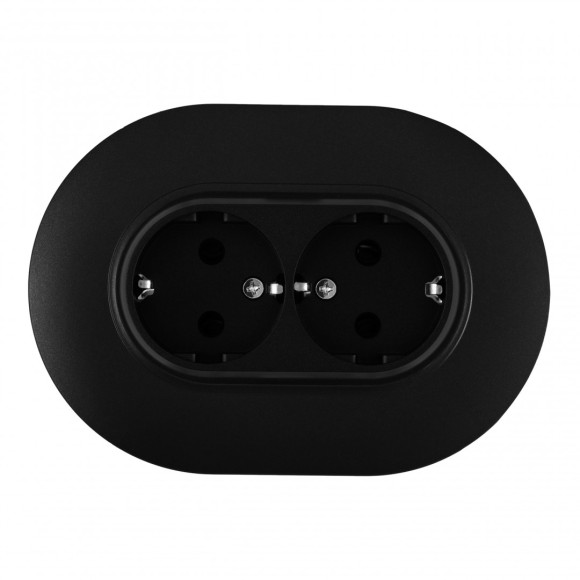 Круглая розетка двойная с/з и шторками Arte Milano SET08-double-40-2 black