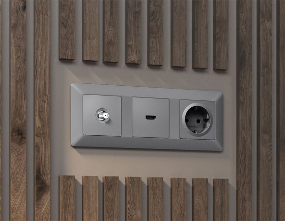 Комплект механизма TV розетки SAT 5-2400MHz 3.5dB Alfa Сталь матовый Quant Ambrella Volt MA513050 (AP5130, VM215)