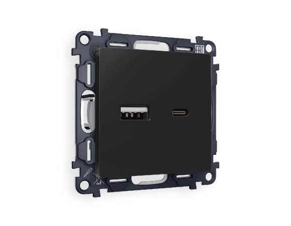 Комплект механизма розетки 2USB A+C 20W (быстрая зарядка) Ambrella Volt Alfa MA811010