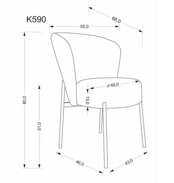 Стул K590 HLM_V-CH-K_590-KR-POPIELATY, черный, серый, металл, вид сбоку Стул K590 HLM_V-CH-K_590-KR-POPIELATY, черный, серый, металл, вид сбоку