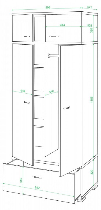 Шкаф платяной Домино КС-20 MER_KS-20_SHBE