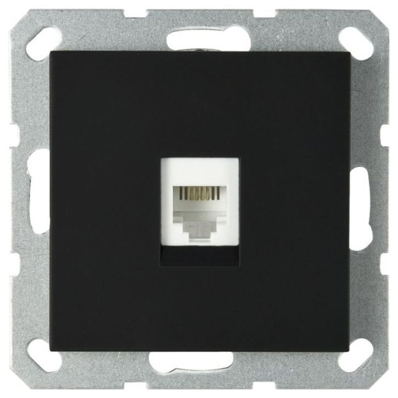 Телефонная розетка Jasmart разъем RJ11 с накладкой черный матовый (soft touch) G6101PB