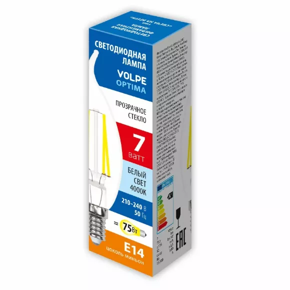 Лампа светодиодная Volpe Optima LED-CW35-7W/4000K/E14/CL/SLF UL-00008341