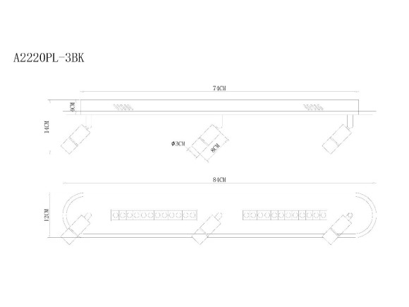 Светодиодный спот Arte Lamp Pisces A2220PL-3BK, LED, 105W, черный