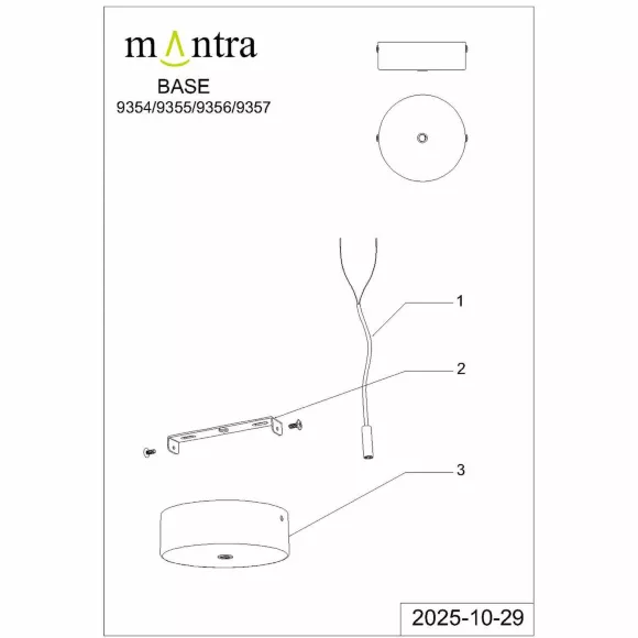 Подвесной светильник Mantra Arrecife 9354+9211 (1L), Белый, Теплый белый, Алюминий, крепление Подвесной светильник Mantra Arrecife 9354+9211 (1L), Белый, Теплый белый, Алюминий, крепление