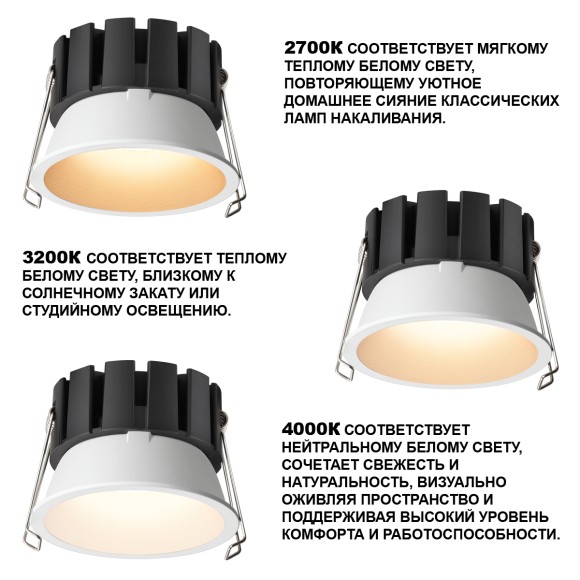 Встраиваемый светильник с переключателем цв. температуры и угла рассеивания Novotech Wir Solis 359857