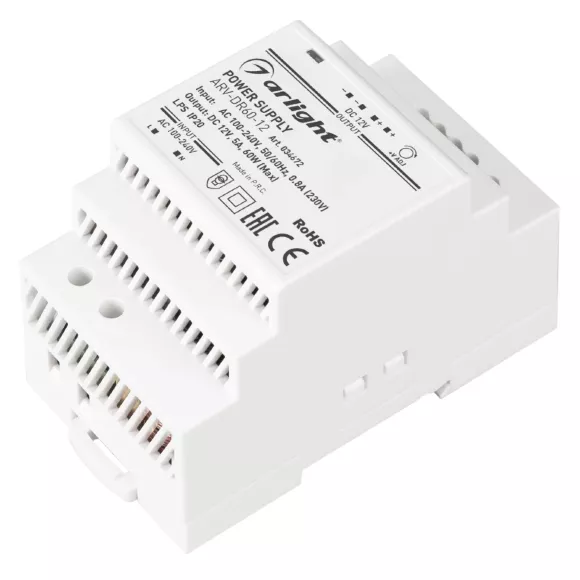 Блок питания Arlight ARV-DR60-12 (12V, 5A, 54W) 034672 Блок питания Arlight ARV-DR60-12 (12V, 5A, 54W) 034672