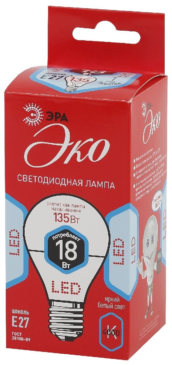 Лампа светодиодная Эра E27 18W 4000K ECO LED A65-18W-840-E27 Б0031708