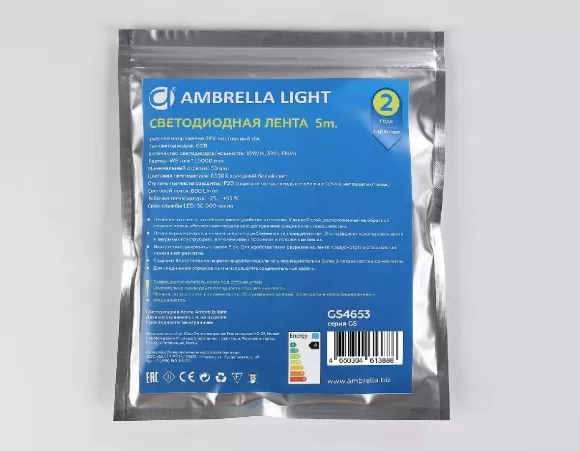 Светодиодная лента Ambrella Light Illumination 24В COB 10Вт/м 6500K 5м IP20 GS4653 Светодиодная лента Ambrella Light Illumination 24В COB 10Вт/м 6500K 5м IP20 GS4653