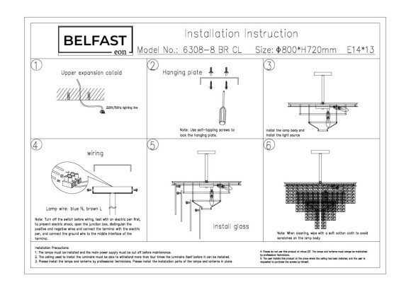 Подвесная люстра Belfast Harland 6308-8 BR CL