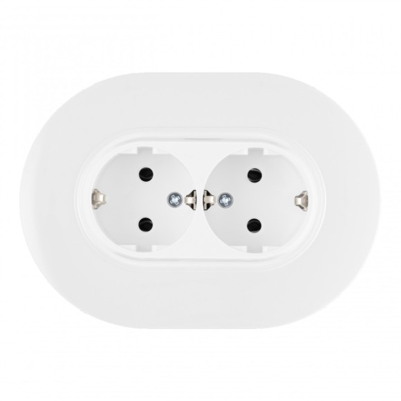 Круглая розетка двойная с/з и шторками Arte Milano SET08-double-40-2 white