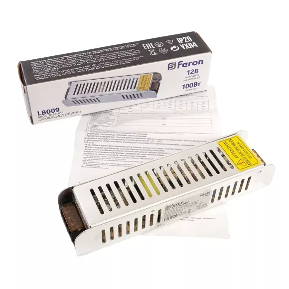 Блок питания для светодиодной ленты Feron LB009 12V 100W IP20 8,4A 21488 Блок питания для светодиодной ленты Feron LB009 12V 100W IP20 8,4A 21488