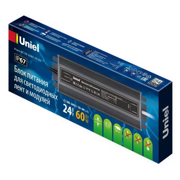 Блок питания Uniel UET-VAF-060B67 24V IP67 UL-00009366 Блок питания Uniel UET-VAF-060B67 24V IP67 UL-00009366