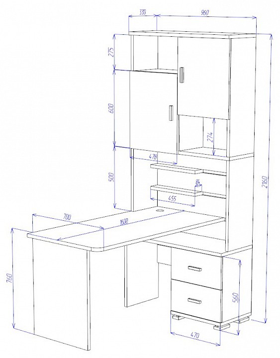 Стол компьютерный Домино СР-720/160 MER_SR-720-160-SHBEBE-CH-LEV