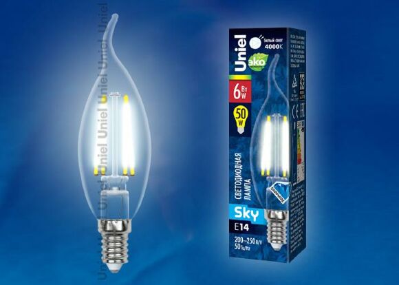 Лампа светодиодная филаментная (UL-00001373) Uniel E14 6W 4000K прозрачная LED-C35-6W/NW/E14/CL PLS02WH Лампа светодиодная филаментная (UL-00001373) Uniel E14 6W 4000K прозрачная LED-C35-6W/NW/E14/CL PLS02WH