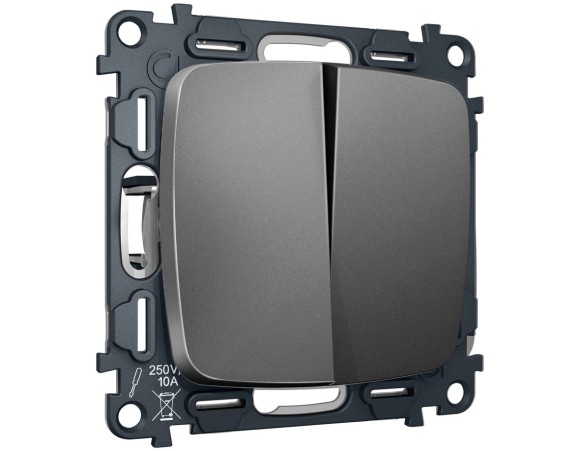 Комплект механизма 2-клавишного перекрестного выключателя Ambrella Volt 10A-250V OMEGA MO653030 Антрацит серый QUANT (OP6530, VM125)