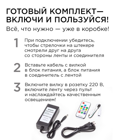Комплект адресной светодиодной ленты Apeyron 24В 14,4Вт/м smd5050 60д/м IP20 10м RGB (адаптер питания, контроллер) 10-101