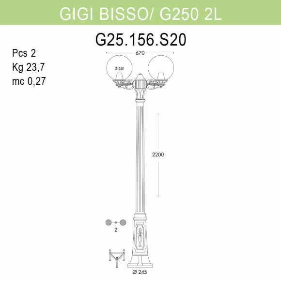 Уличный фонарь Fumagalli Gigi Bisso/G250 G25.156.S20.AYE27, Черный, Белый, Композит