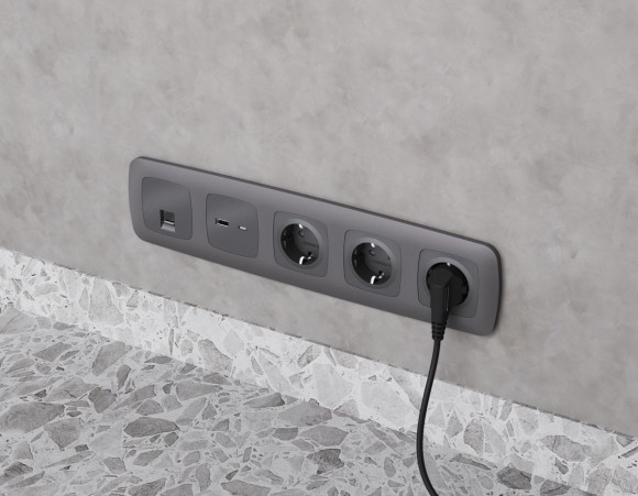 Комплект механизма компьютерной розетки Ambrella Volt RJ-45 (8P8C) CAT6A экранированной с автоматической защитной шторкой OMEGA MO662005 Антрацит серый QUANT (OP6620, VM185)