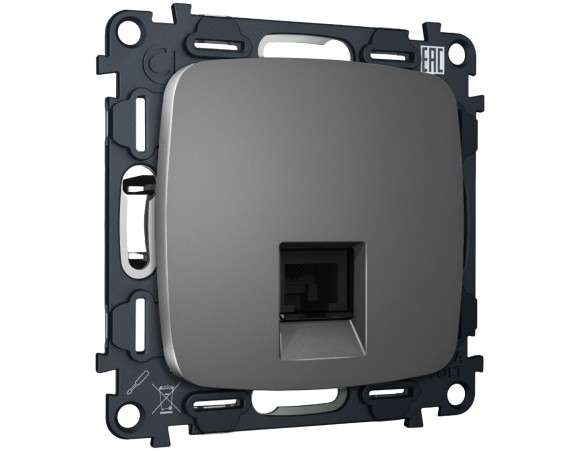 Комплект механизма компьютерной розетки Ambrella Volt RJ-45 (8P8C) CAT6A экранированной с автоматической защитной шторкой OMEGA MO662005 Антрацит серый QUANT (OP6620, VM185)