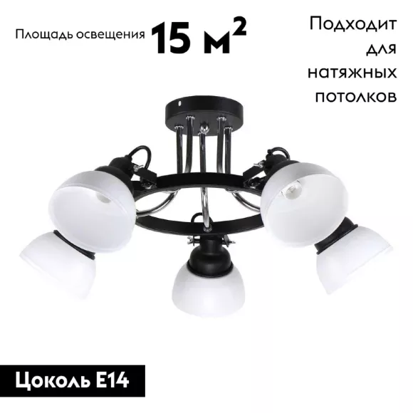 Потолочная люстра IMEX MD.51575-5-S BK, Черный, Белый, Металл Потолочная люстра IMEX MD.51575-5-S BK, Черный, Белый, Металл