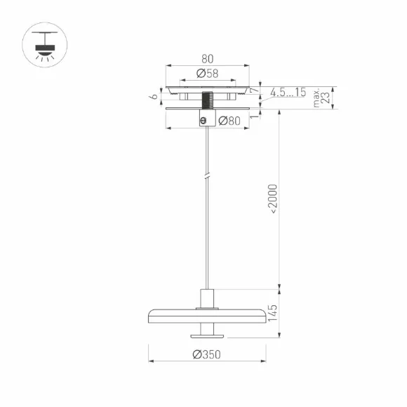 Подвесной светильник Arlight SP-KOTARO-R350-12W Warm3000 (BK-CF, 36 deg, 230V, TRIAC) 057232, крепление
