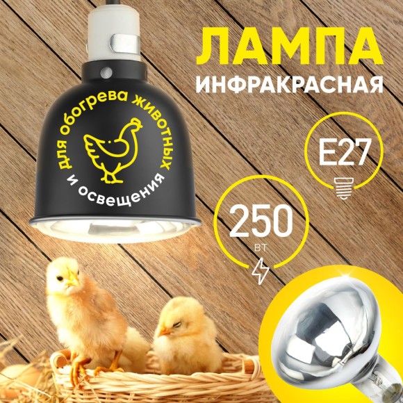 Инфракрасная лампа для обогрева животных и освещения Эра ИКЗ 220-250 R127 E27 Б0055440