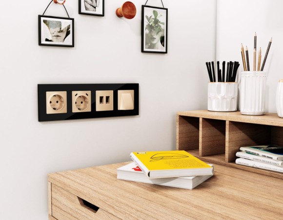 Комплект механизма компьютерной двойной розетки RJ-45 Ambrella Volt MA612110 (8P8C) CAT6 с автоматической защитной шторкой Alfa Шампань Quant