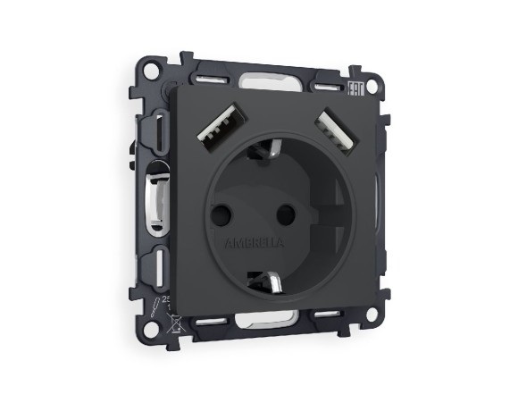 Комплект механизма розетки 2USB A+A 18W (быстрая зарядка) с/з Ambrella Volt Alfa MA909010