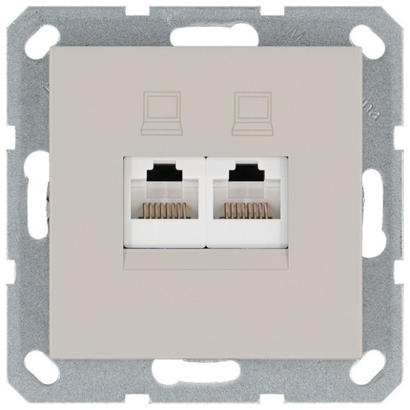 Интернет розетка 2х терминальная 6 категория, цвет тауп Jasmart G6108T