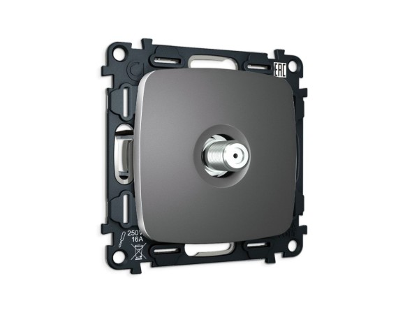 Комплект механизма TV розетки Ambrella Volt SAT 5-2400MHz 3.5dB OMEGA MO663050 Антрацит серый QUANT (OP6630, VM215)