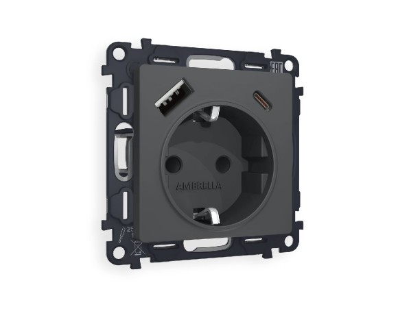 Комплект механизма розетки 2USB A+C 20W (быстрая зарядка) с/з Ambrella Volt Alfa MA910010