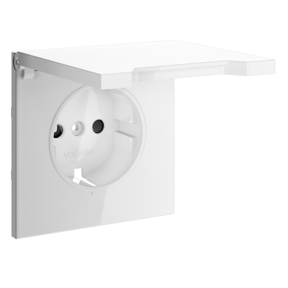 Накладка для розетки с заземлением, защитными шторками и крышкой Voltum S70 (белый глянцевый) VLS000801